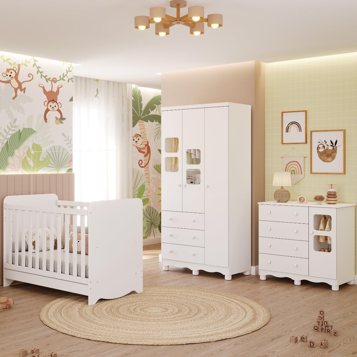 Kit Para Quarto Bebe Completo 3 Em 1, Com Berço Americano