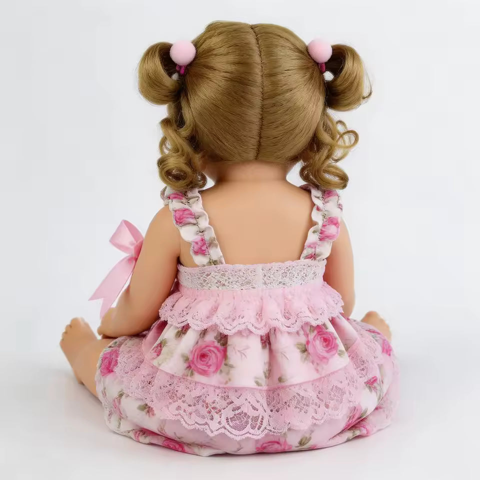 Boneca Reborn Bebê Realista Loira Princesa Cabelos Cacheados 55cm