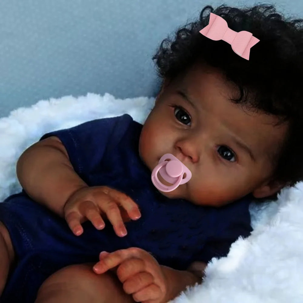 Bebê Reborn Menina Pele Negra - Amara, Silicone vinil realista recém-nascido