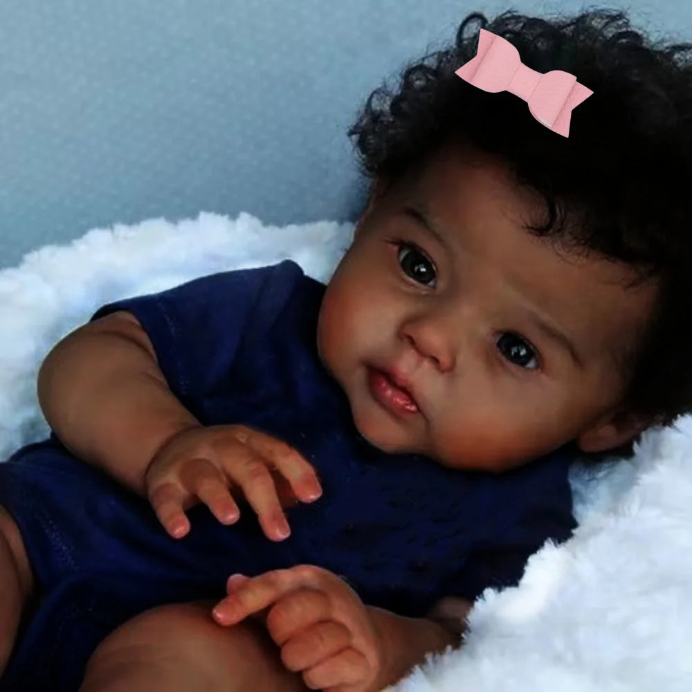 Bebê Reborn Menina Pele Negra - Amara, Silicone vinil realista recém-nascido