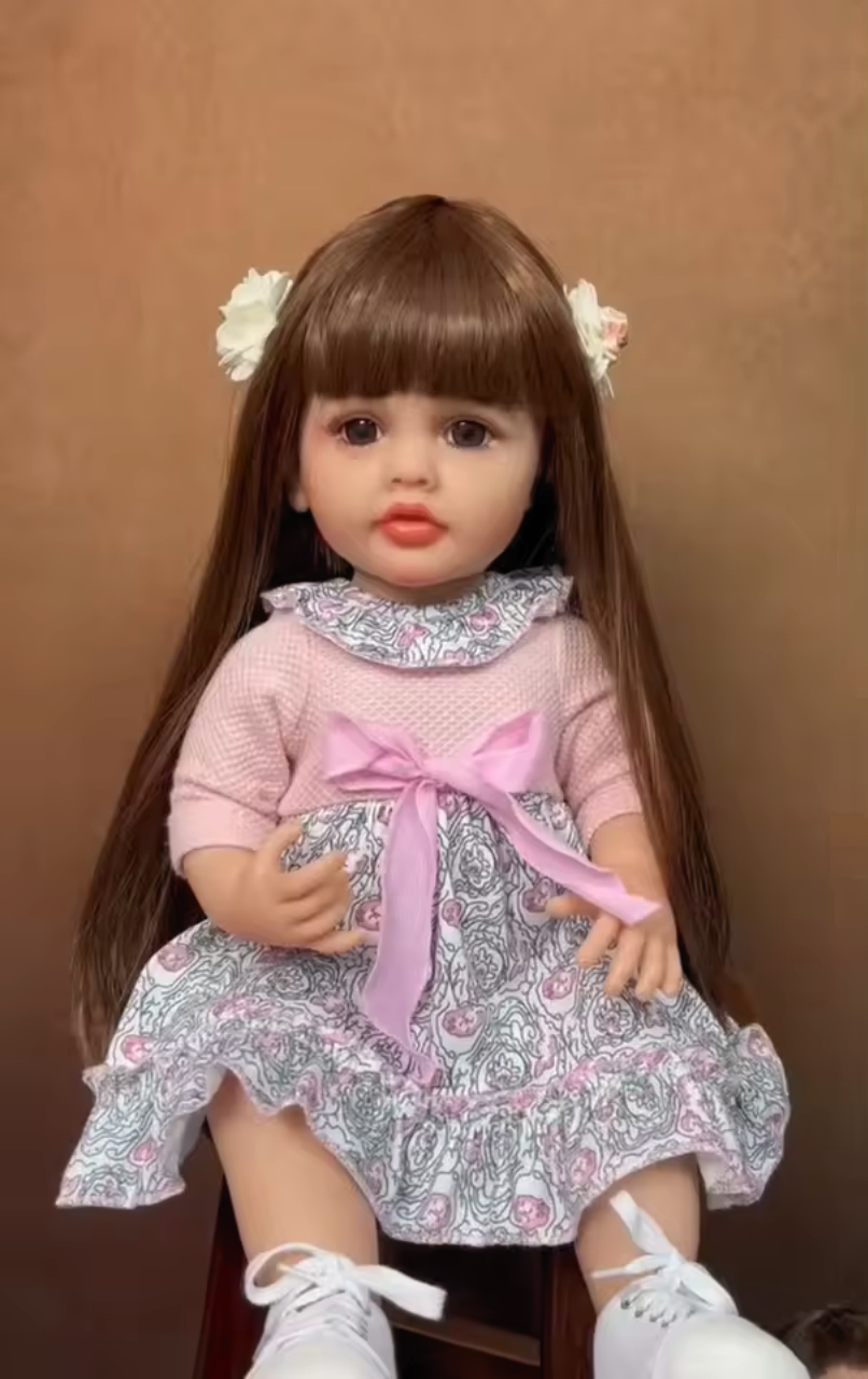 Princesa Manuela Boneca Reborn Corpo inteiro de Silicone Cabelo Longo