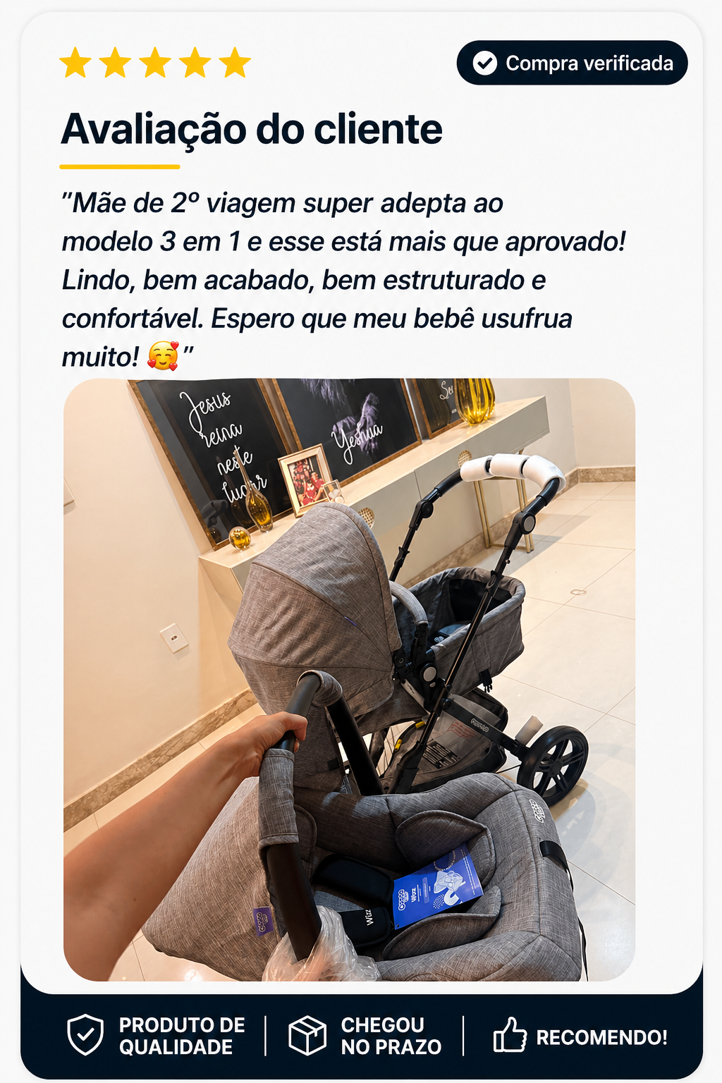 Carrinho de Bebê Cosco Travel System Poppy Duo Mescla – 0 a 15kg com Bebê Conforto