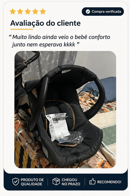 Carrinho de Bebê Galzerano Milano II Reversível Preto 0-15kg com Função Berço Passeio