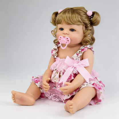Boneca Reborn Bebê Realista Loira Princesa Cabelos Cacheados 55cm