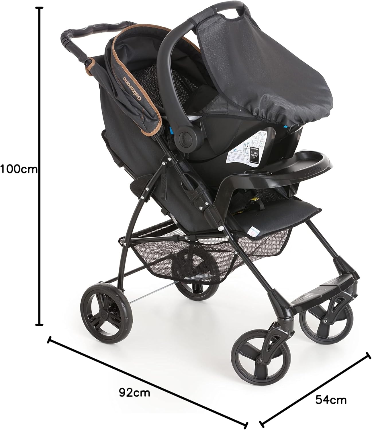 Carrinho de Bebê Galzerano Milano II Reversível Preto 0-15kg com Função Berço Passeio