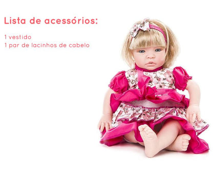BONECA BEBÊ REBORN BARATA LOIRA LACINHOS DE CABELO | PREMIUM