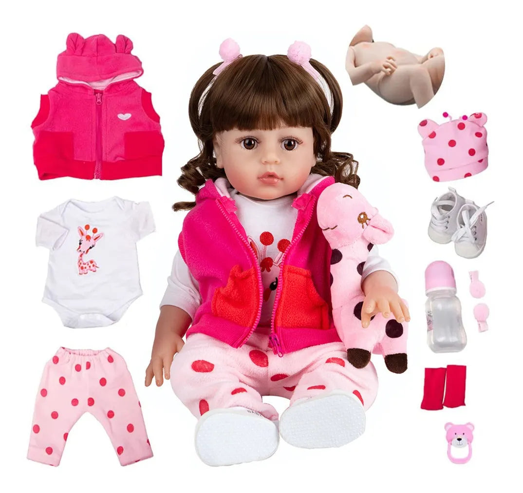 Bebê Reborn Realista, Emanuelle Linda Menina + Girafinha de Presente