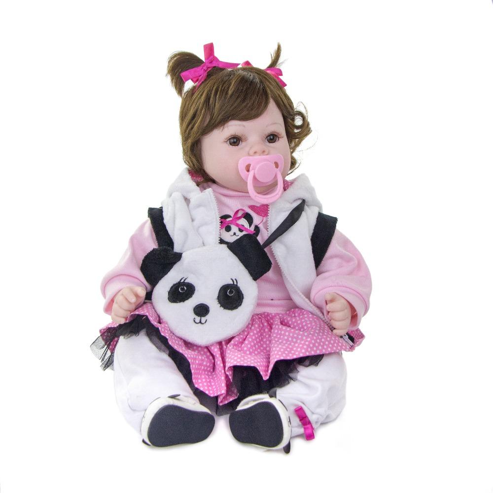Bebe Reborn Júlia Linda de Silicone Vinil Macio + Ursinho de presente Roupas de Panda