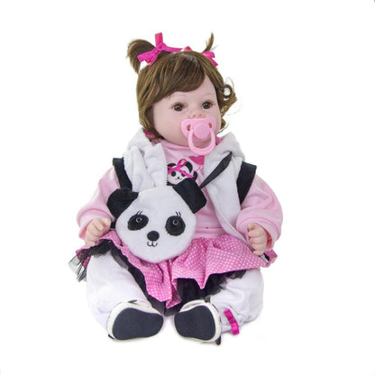 Bebe Reborn Júlia Linda de Silicone Vinil Macio + Ursinho de presente Roupas de Panda